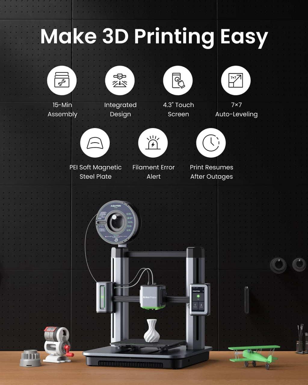 M5 3D Printer, High-Speed, 500 mm/s, Auto-Leveling (Renewed) A14332