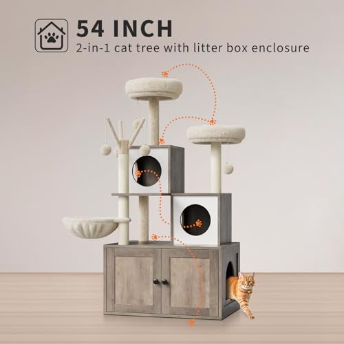 Oak Brown Cat Tree with Litter Box Enclosure Q55076