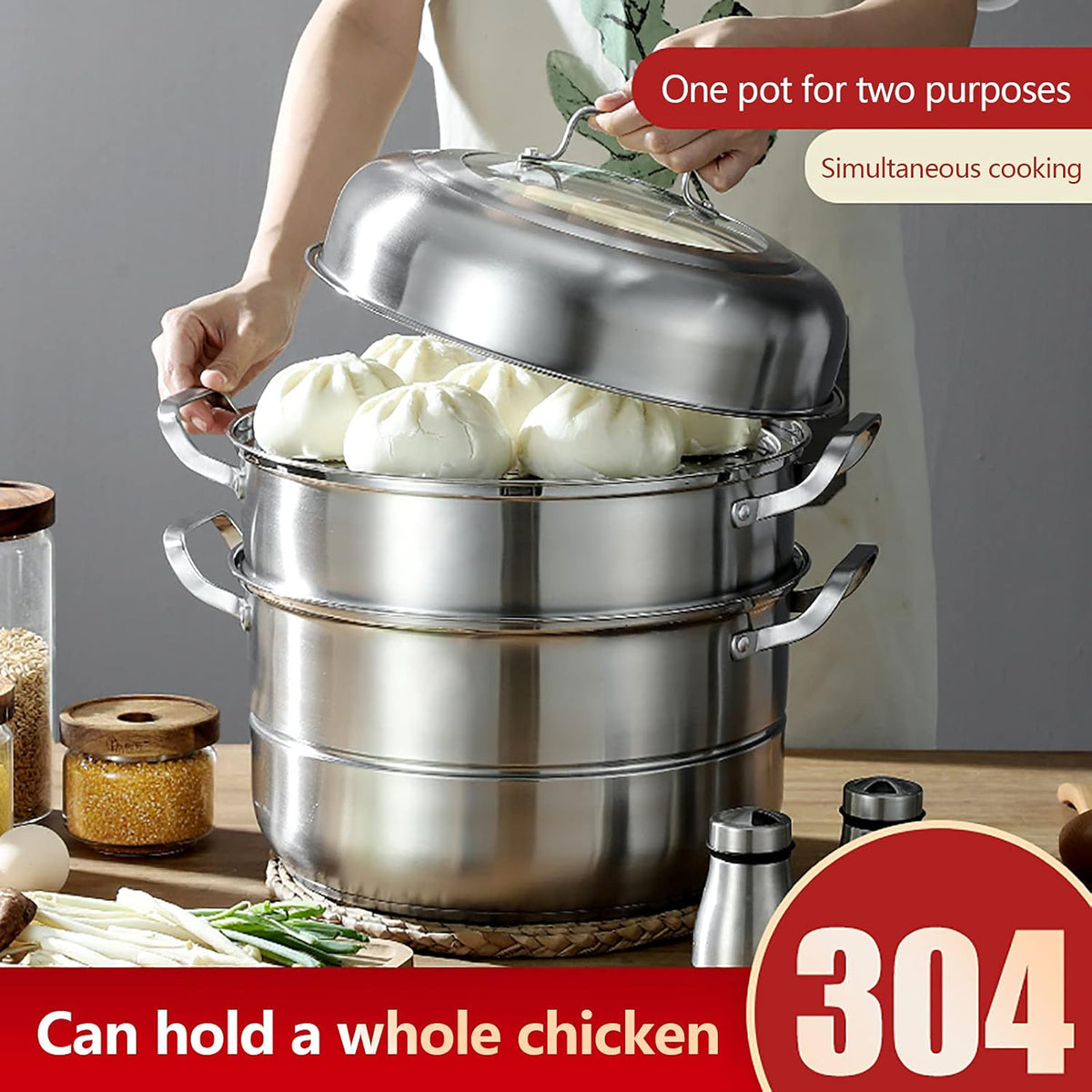 12.8in 5 Tier Stainless Steel Steamer Pot H171