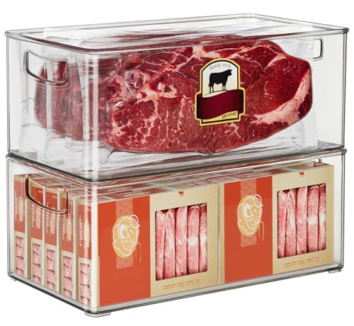 2 Pack Deep Freezer Organizer Bins, Stackable Chest Freezer Storage Bins, Food-Grade Plastic H500691