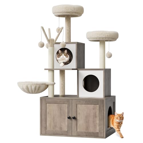 Oak Brown Cat Tree with Litter Box Enclosure Q55076
