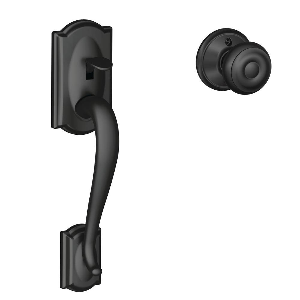 Matte Black Entry Door Handle Set with Door Knob A217