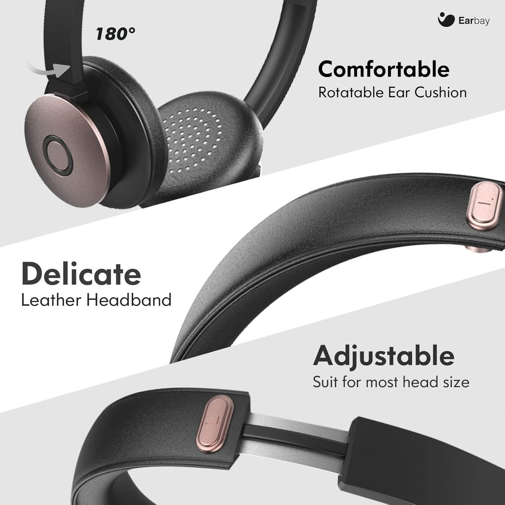 Wireless Bluetooth 5.0 On-Ear Headset with Microphone and USB Dongle, Pack of 2 D933