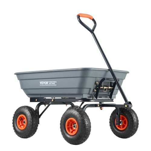 Gray 4 Cu.Ft. 600lbs Poly Garden Cart Dump Wagon with Steel Frame O96422