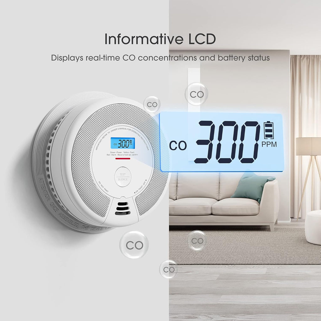 Wireless Interconnected Combination Smoke and Carbon Monoxide Detector with LCD Display, 10-Year Battery, Pack of 3 L289047