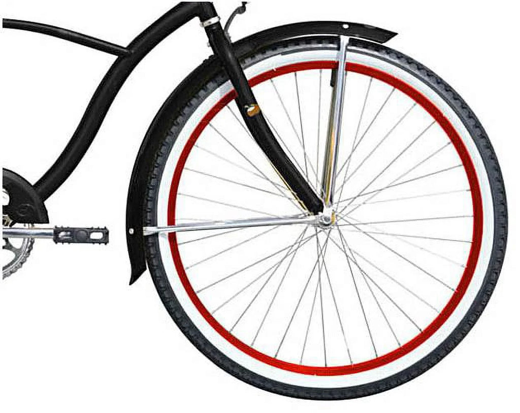 26" Beach Cruiser Coaster Brake Stainless Steel Spokes Alloy Red Rims Black/ Red M6350
