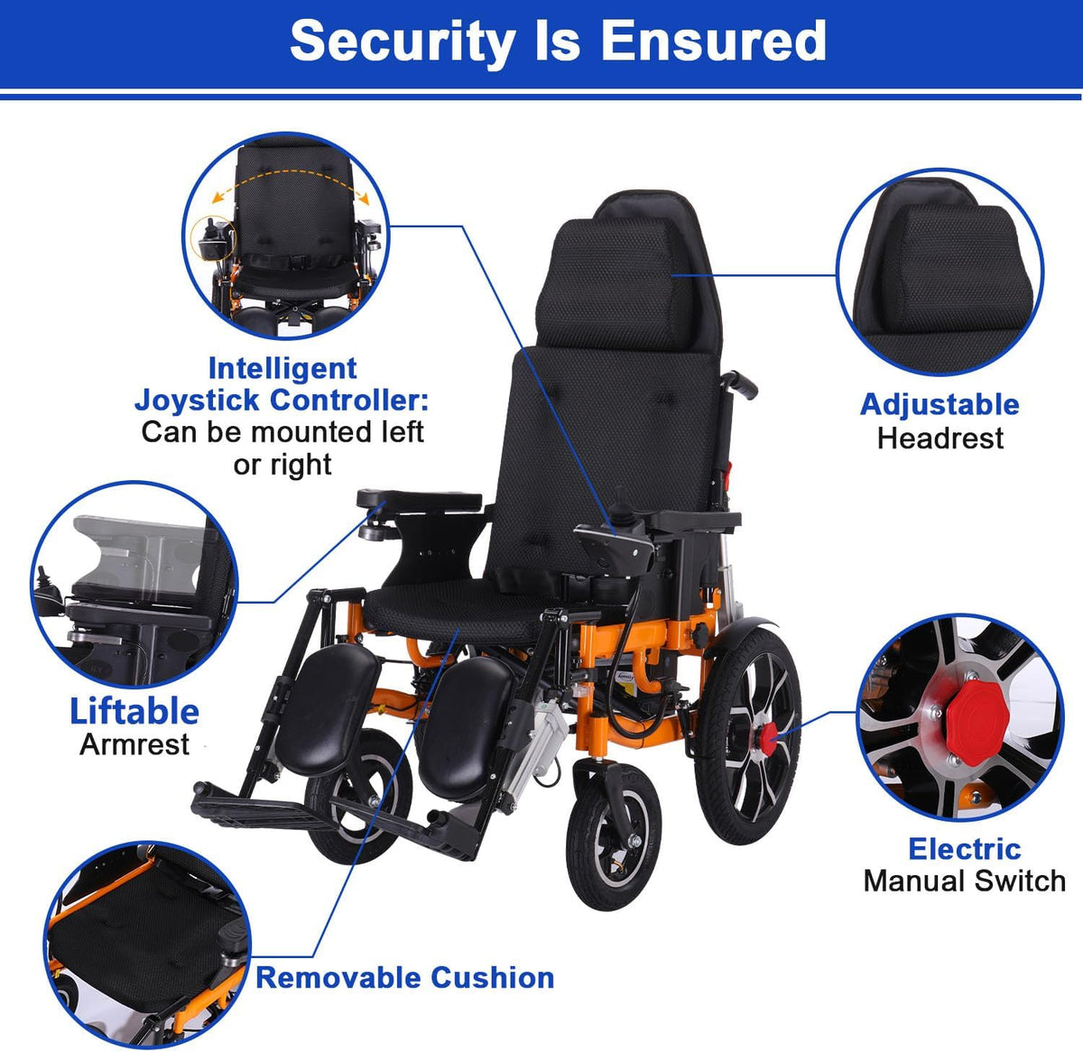 Lightweight Foldable Electric Wheelchair with Headrest N44285