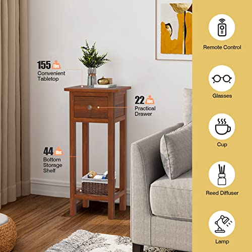 White Narrow End Table with Drawer & Shelf K241