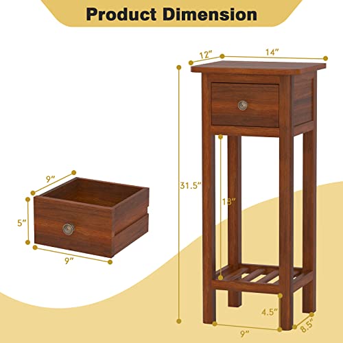 White Narrow End Table with Drawer & Shelf K241