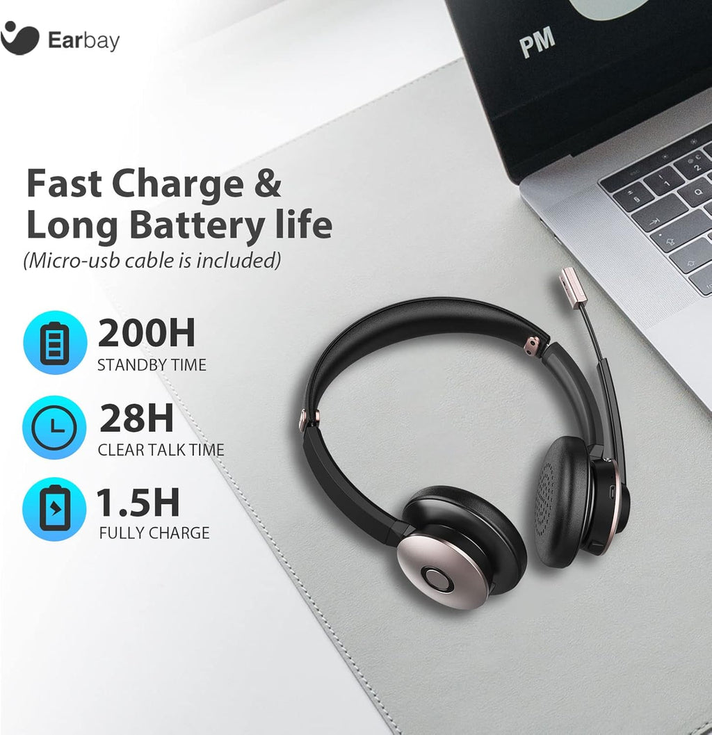 Wireless Bluetooth 5.0 On-Ear Headset with Microphone and USB Dongle, Pack of 2 D933