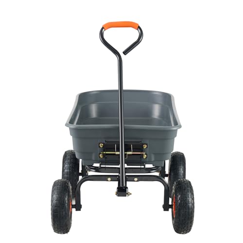 Gray 4 Cu.Ft. 600lbs Poly Garden Cart Dump Wagon with Steel Frame O96422