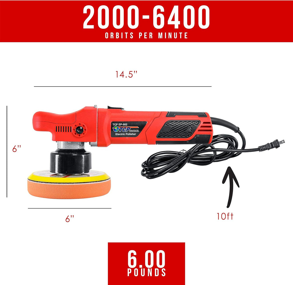 Variable Speed Random Orbit Dual-Action Polisher with 6 Pad Buffing and Polishing Kit X81325