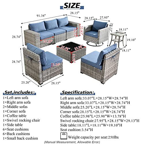 8 Piece Modern Wicker Sofa Set with Swivel Rocking Chair (Orange Red) Z847791