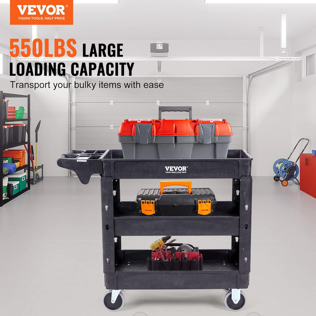 Black 3 Shelf Heavy Duty Utility Cart with Swivel Wheels O189