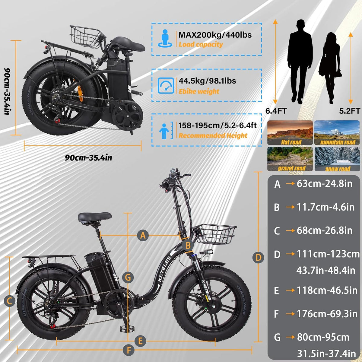2000W Folding Electric Bike with 48V 23AH Removable Battery 20''x 4.0 Fat Tire X932