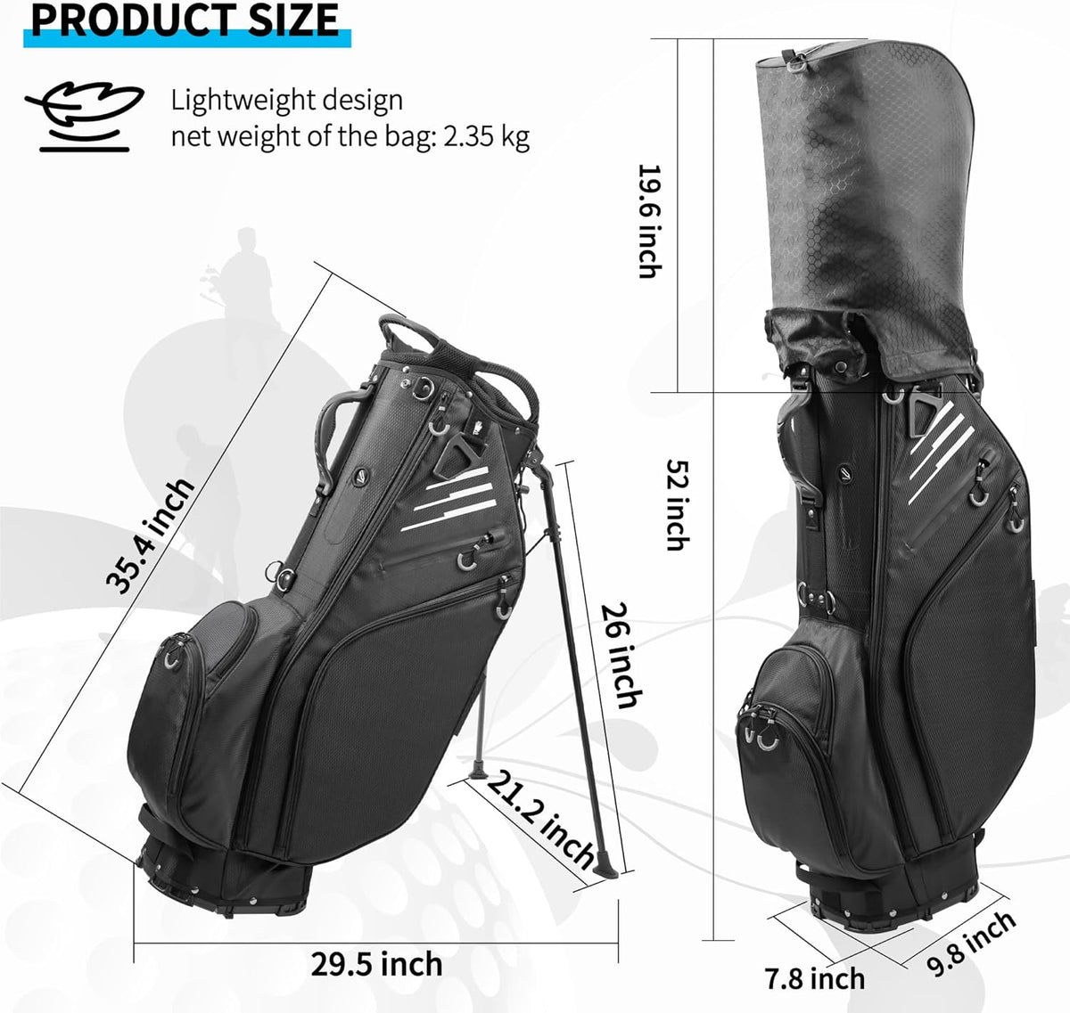 Black 14 Way Full-Length Dividers Lightweight Waterproof Golf Bag with Stand G86933