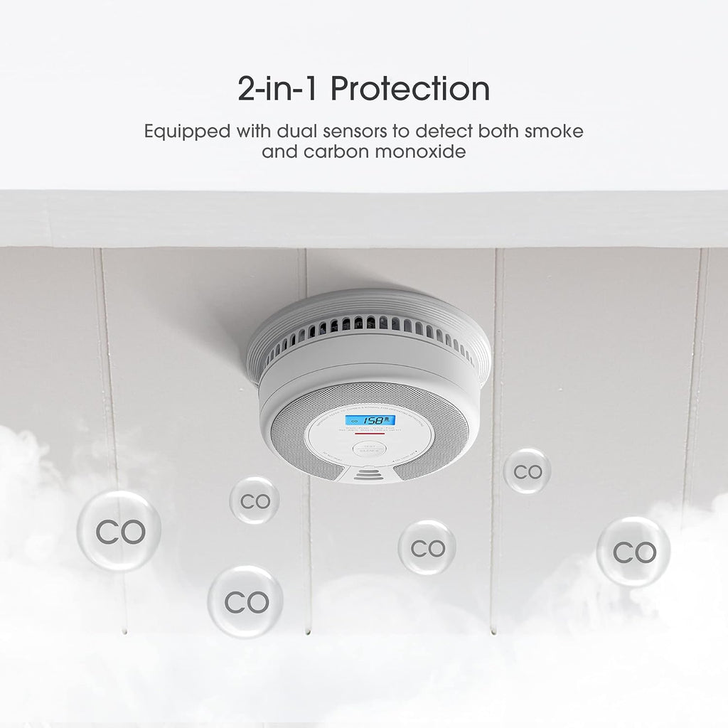 Wireless Interconnected Combination Smoke and Carbon Monoxide Detector with LCD Display, 10-Year Battery, Pack of 3 L289047