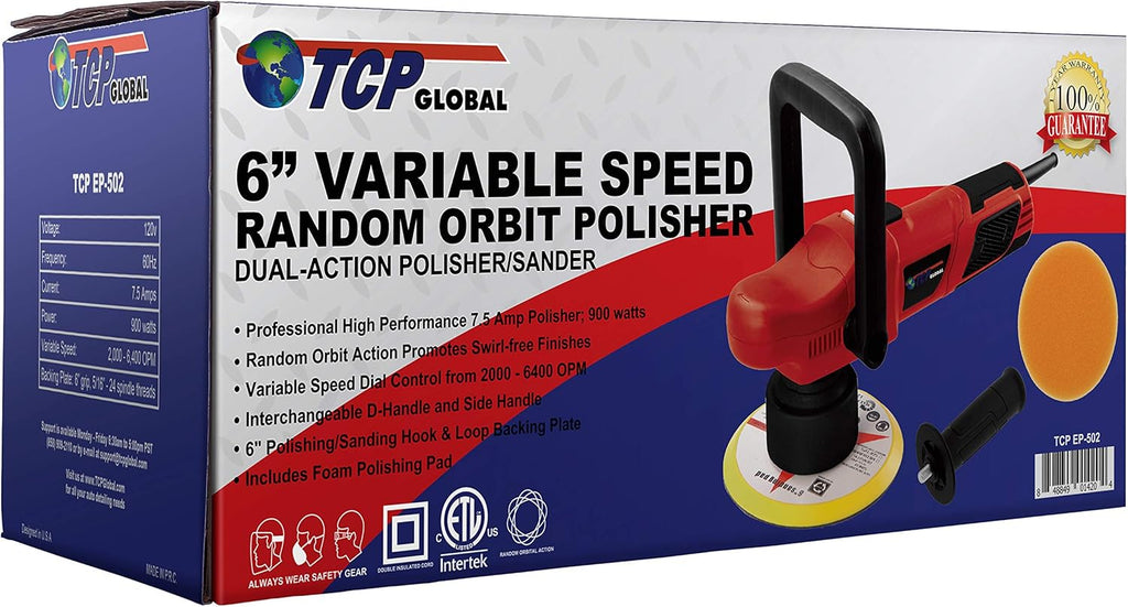 Variable Speed Random Orbit Dual-Action Polisher with 6 Pad Buffing and Polishing Kit X81325