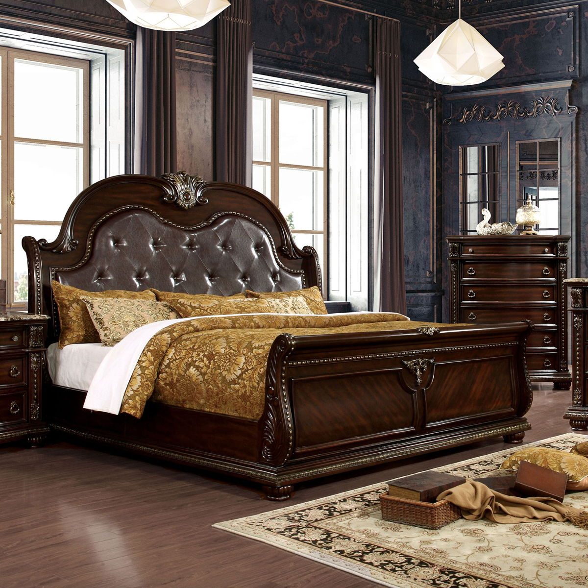 Brown Cherry Eastern King Size Bed J122
