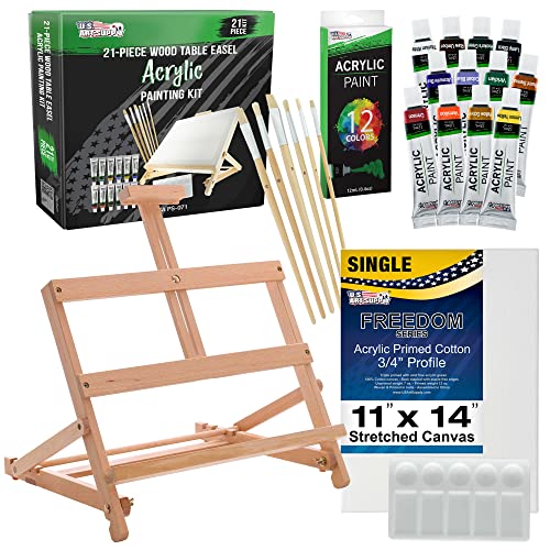 21-Piece Acrylic Painting Set with Wooden Easel, 12 Paint Colors, Canvas, 6 Brushes, Palette E2024