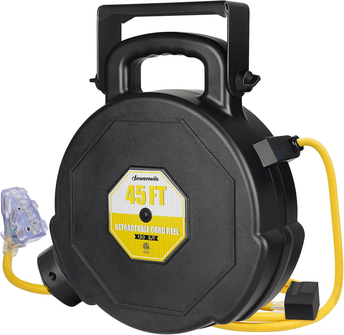 45FT Heavy Duty Retractable Extension Cord Reel with Triple Tap D584