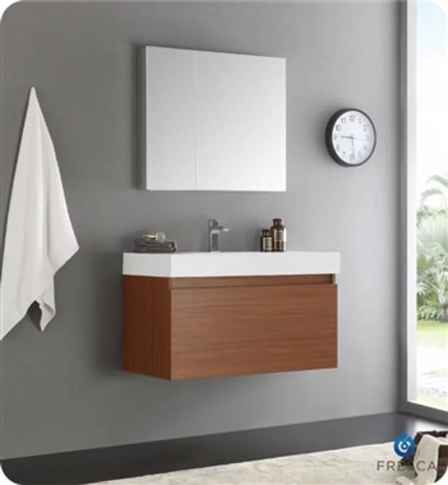 36" Teak Wall Hung Bathroom Vanity & Medicine Cabinet N855950