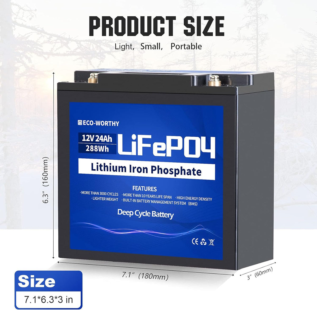 12V 24Ah LiFePO4 Lithium Iron Phosphate Battery with BMS Protection Y852299