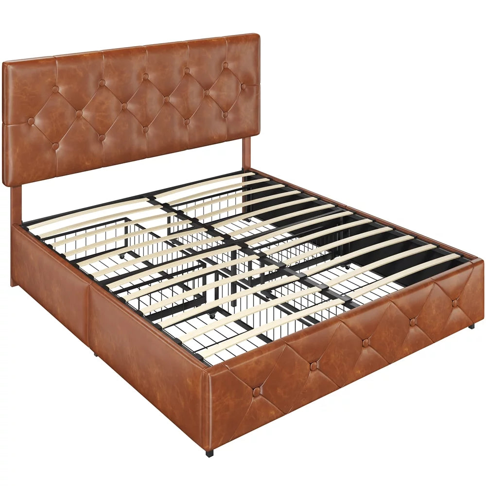 Black Queen Upholstered Platform Bed with Storage E882