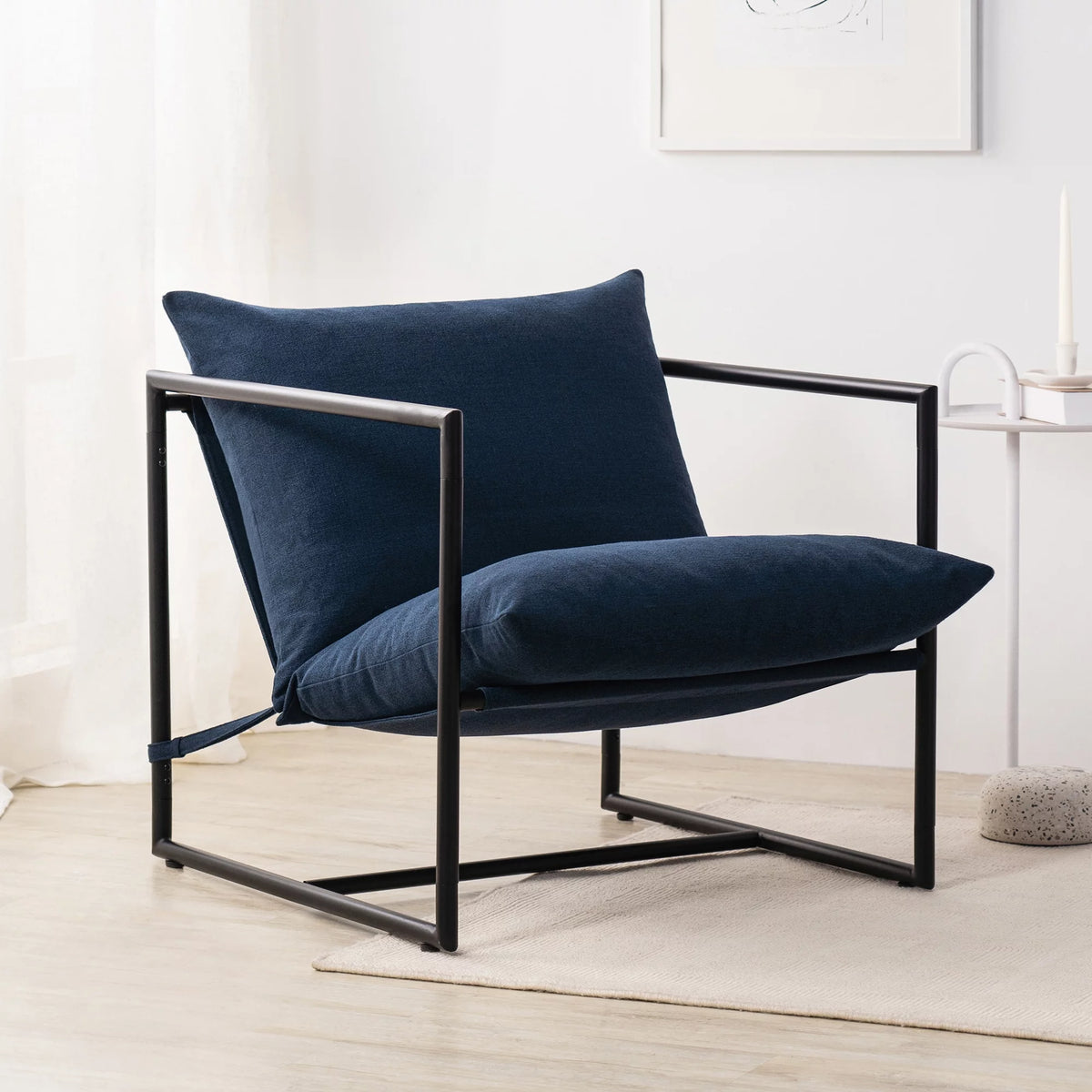 Oatmeal Metal Framed Sling Accent Chair B32536
