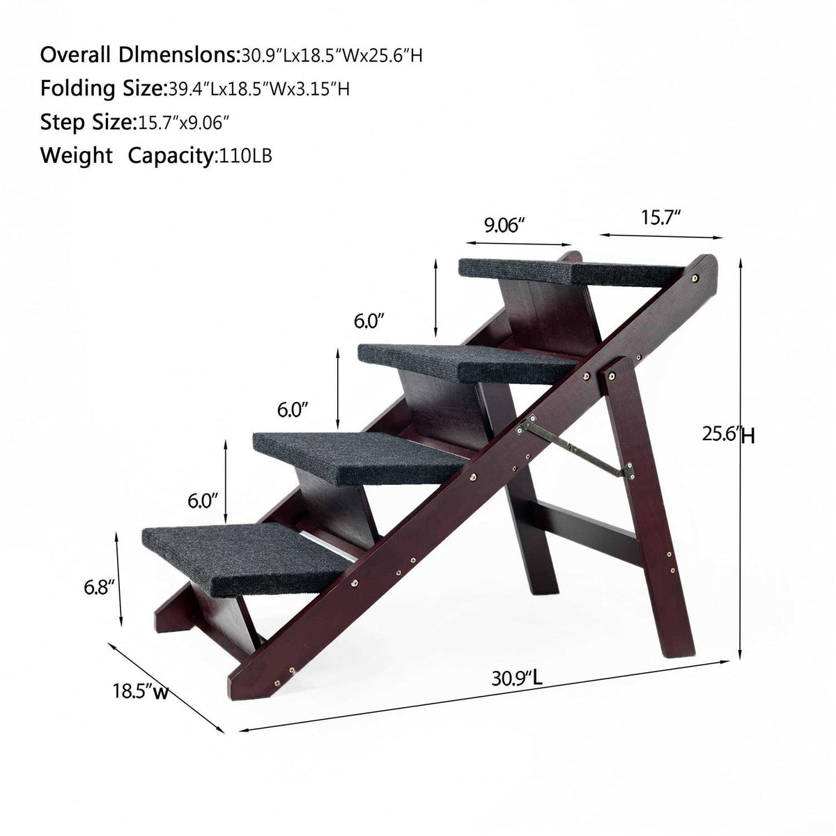 Foldable 4 Levels Wooden Pet Stairs & Ramp R959