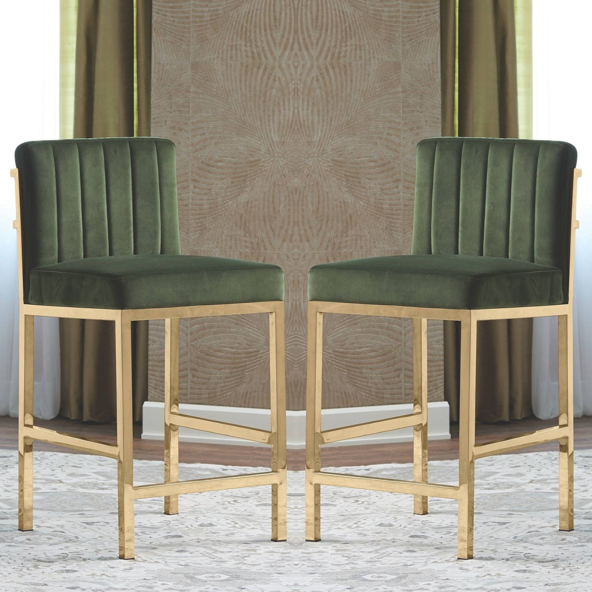 Green Velvet Counter Height Stools M12043