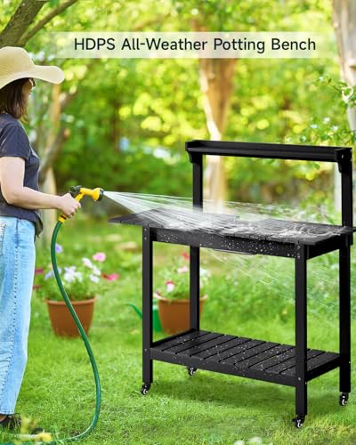 Outdoor Potting Bench with Sliding Tabletop, 4 Wheels, Removable Sink I986133