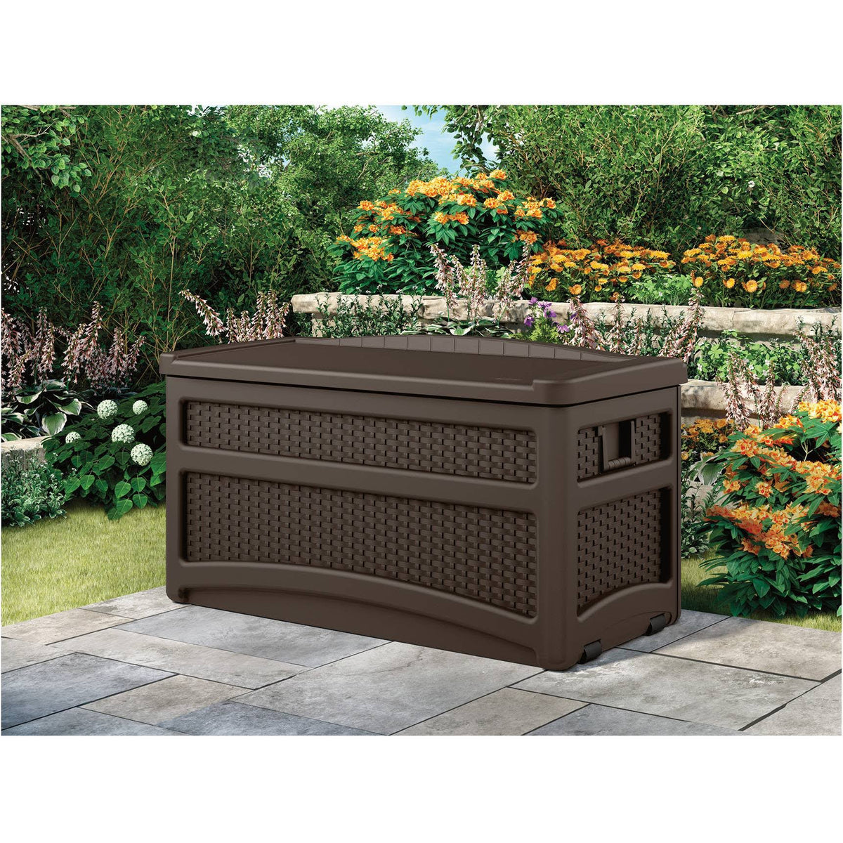 Brown 73gal Resin Deck Box with Seat H5864