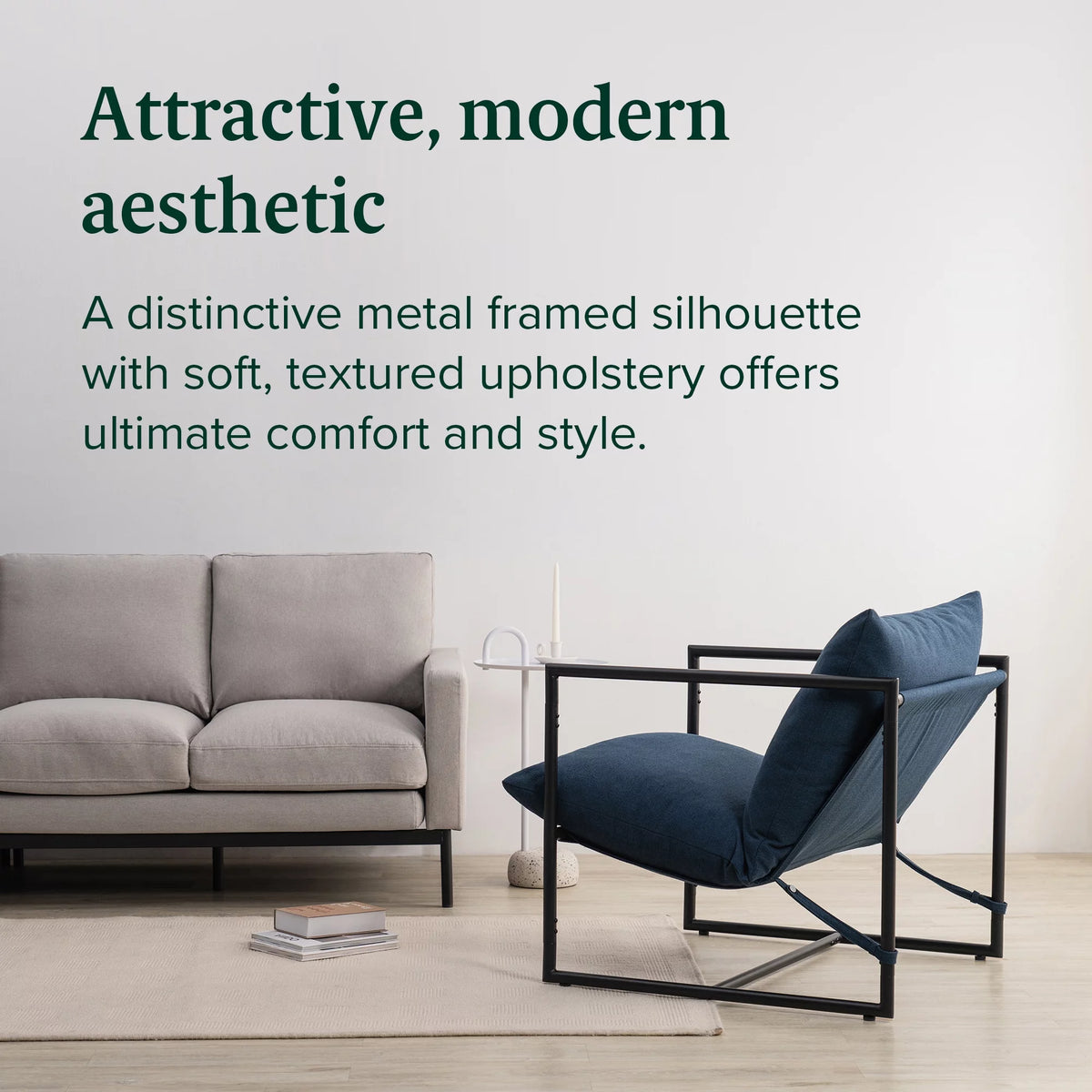 Oatmeal Metal Framed Sling Accent Chair B32536