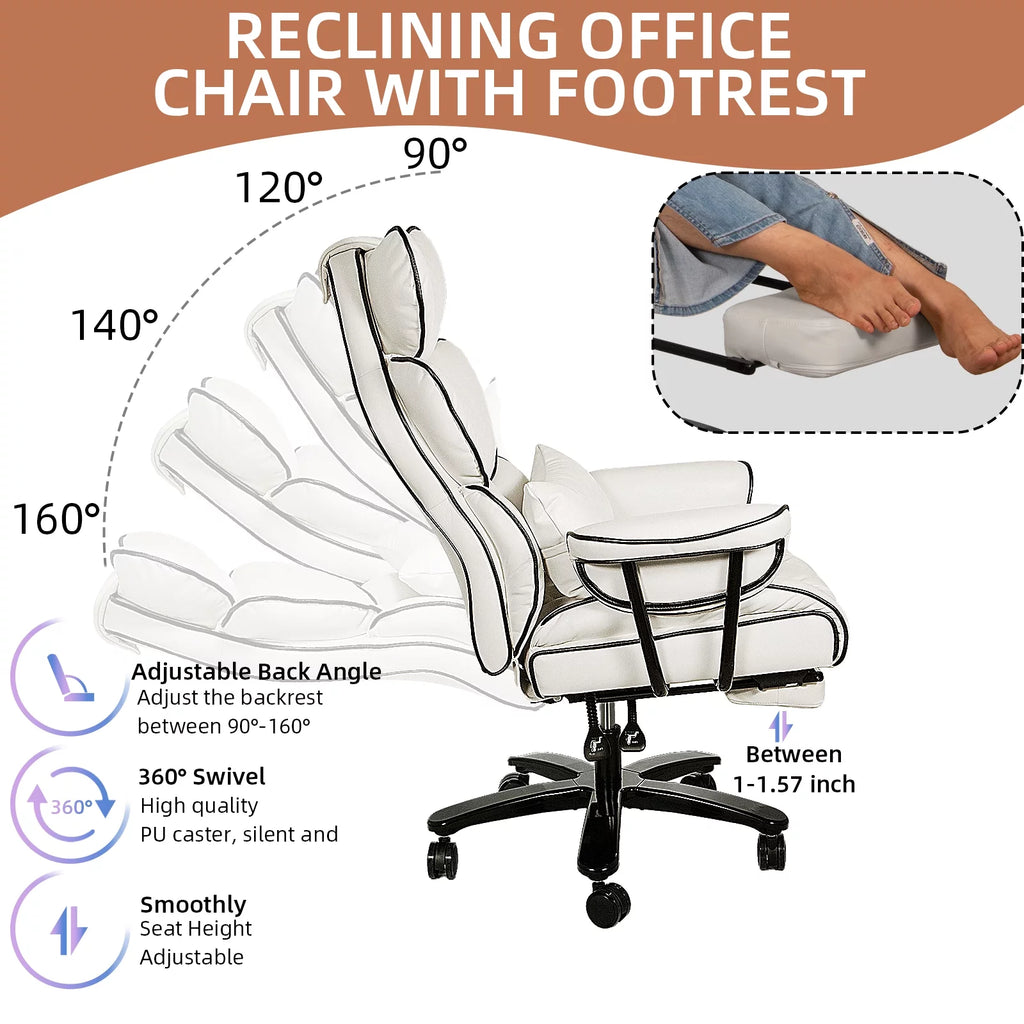 Big and Tall Ergonomic PU Leather Reclining Office Chair with Footrest B2725