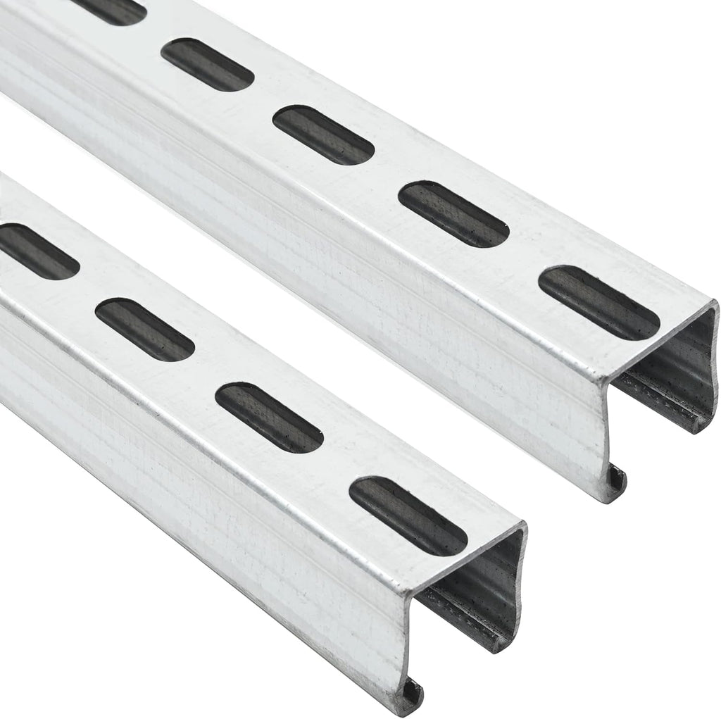 (2-Pack) 5 Feet x 1-5/8" Metal Strut Channels with Pre-Galvanized Zinc Coating - 12 Gauge Solid Strut Channels - Half Slotted Back Channels Pack of 2 J783
