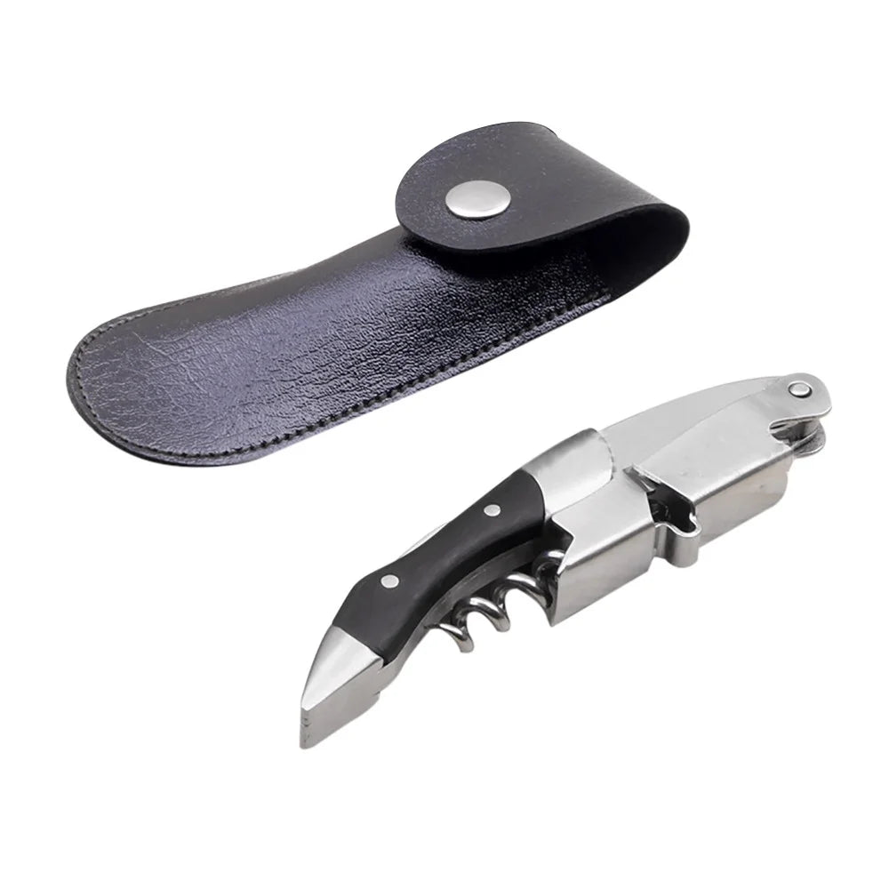 Black Leather Wine Bottle Opener T9093
