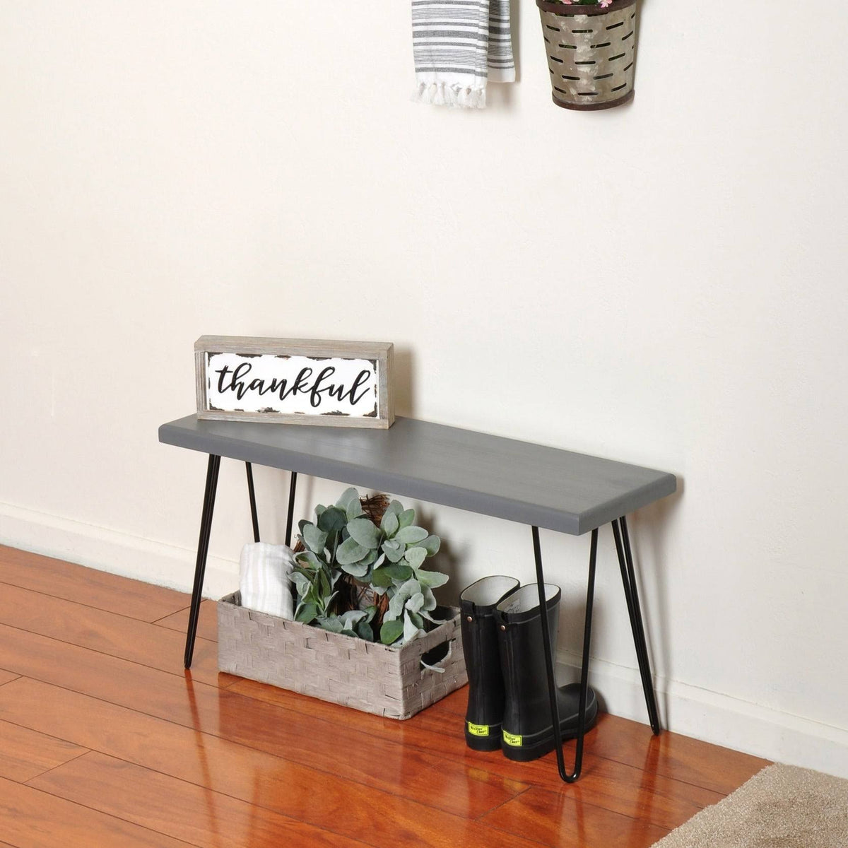 Rustic White Wood Bench K266