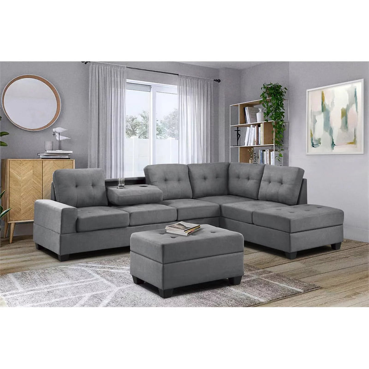 Dark Gray Microfiber Sectional Sofa R5618