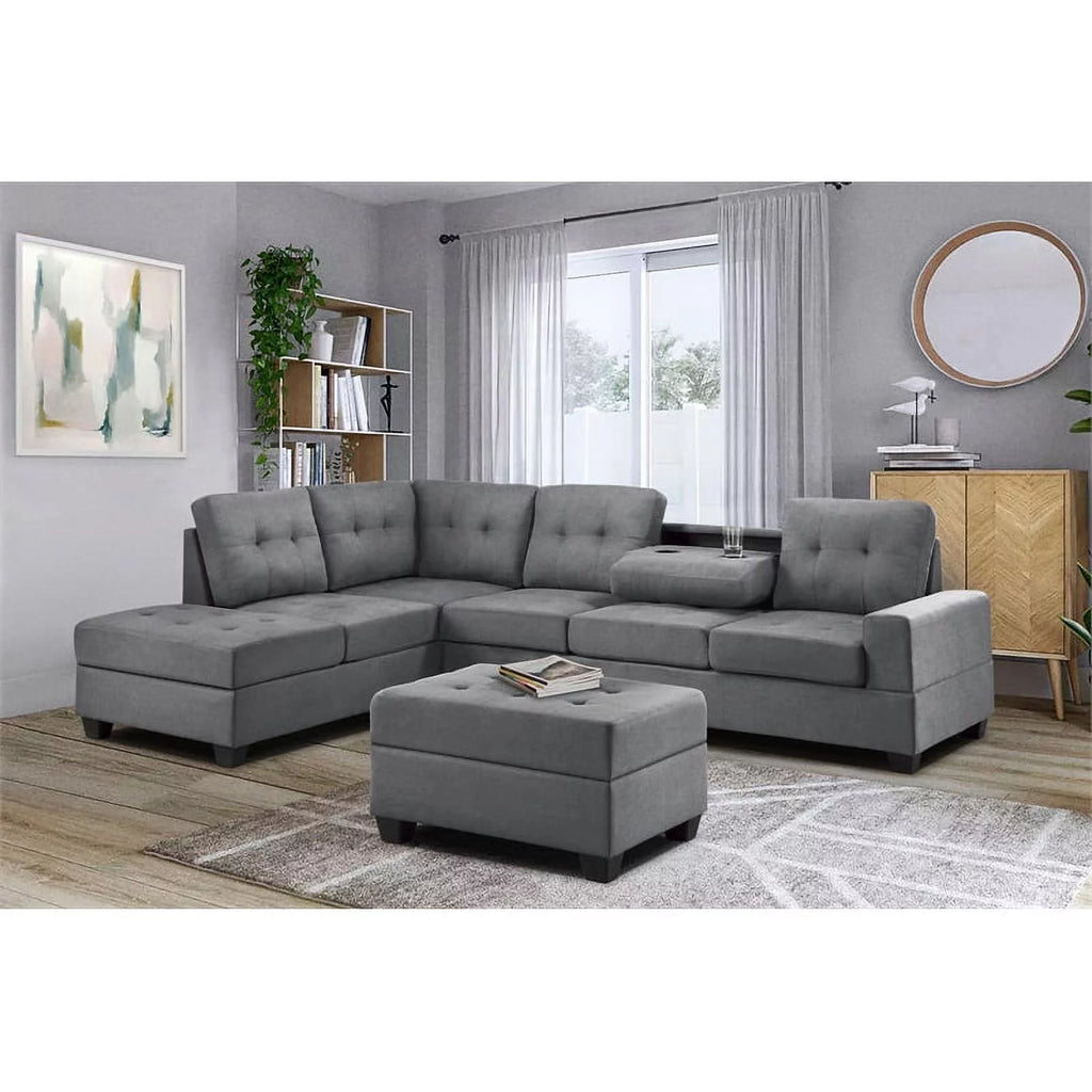 Dark Gray Microfiber Sectional Sofa R5618