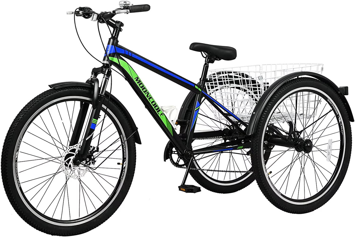 Adult Mountain Tricycle 27.5 Inch 7 Speed Three Wheel Trike Bike with Large Basket S5808