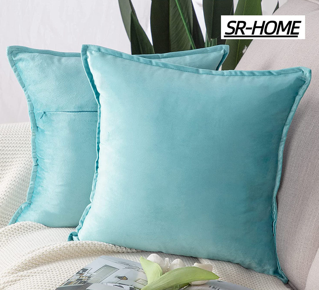 Set of 2 Super Soft Velvet Decorative Throw Pillow Covers Square with Fringe Cushion Case S871