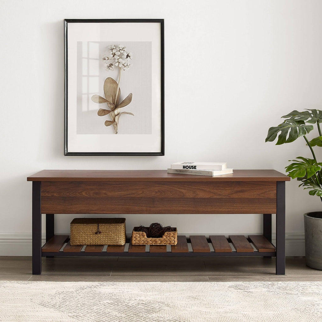 Dark Walnut Lift-Top Storage Bench I984