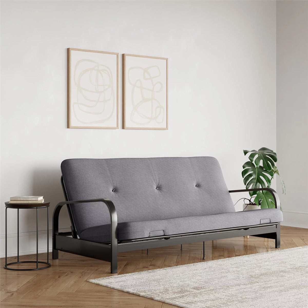 6-Inch Futon Mattress with Tufted Cover, Full, Black Linen H82564