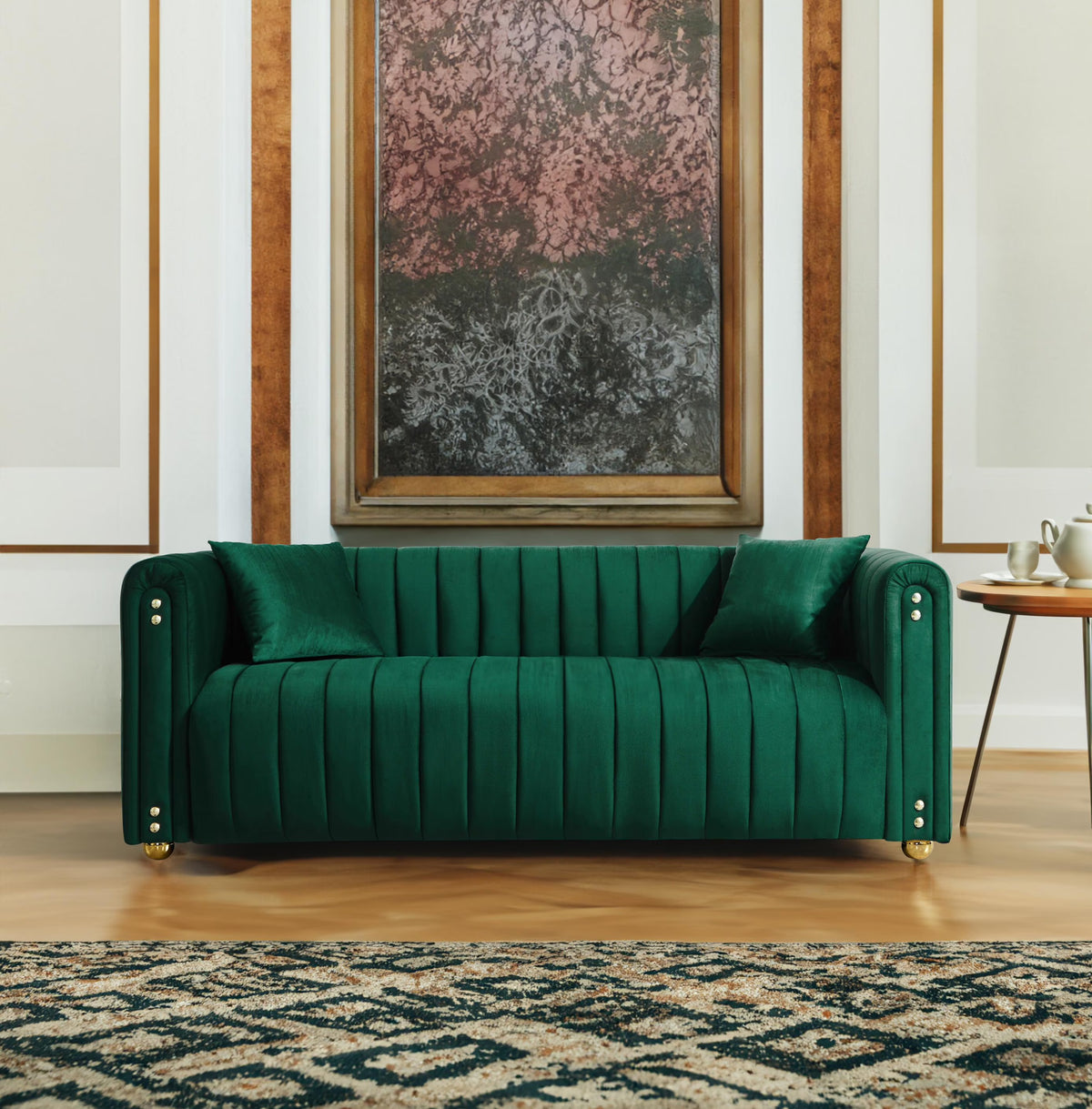 Green Velvet Sofa with Channel Tufting B386