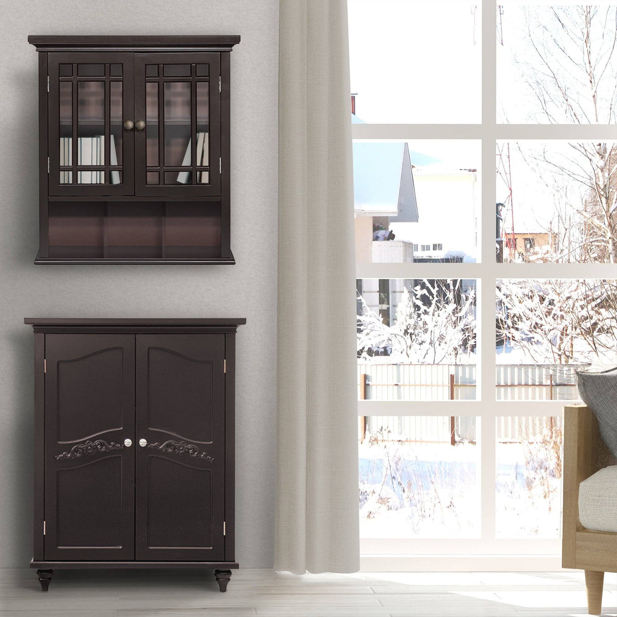 Dark Espresso Wall Cabinet with 2 Doors U735249