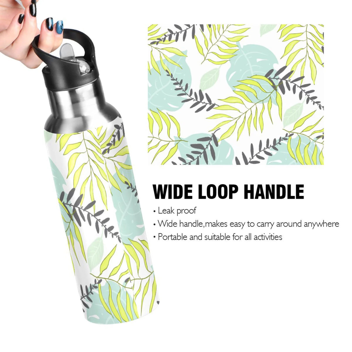 Stainless Steel Insulated Thermos Vacuum Flask Water Bottle with Straw Lid I879569