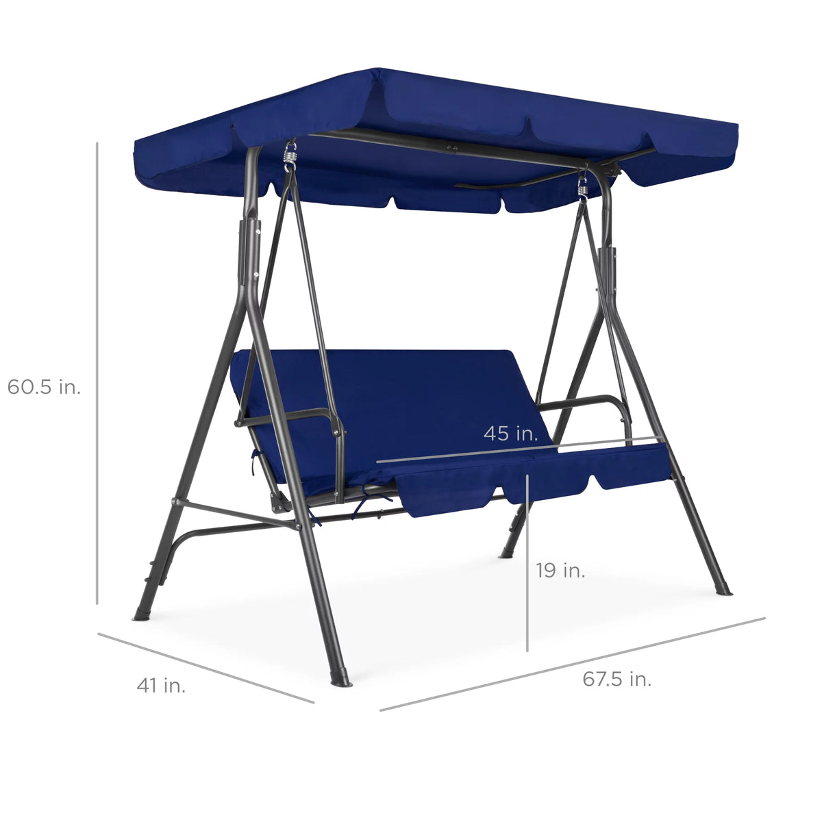2-Person Convertible Canopy Swing Glider Lounge Chair with Removable Cushions Blue Z678900