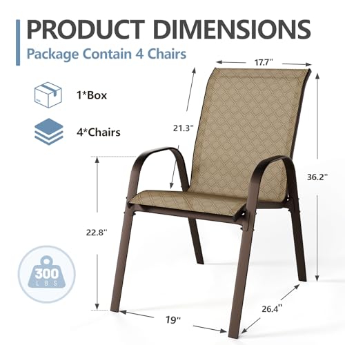 Beige Set of 4 Stackable Patio Dining Chairs with Metal Frame M9257