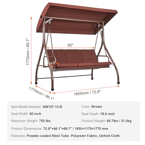 3-Seat Converting Canopy Patio Swing Chair with Cushion G74651